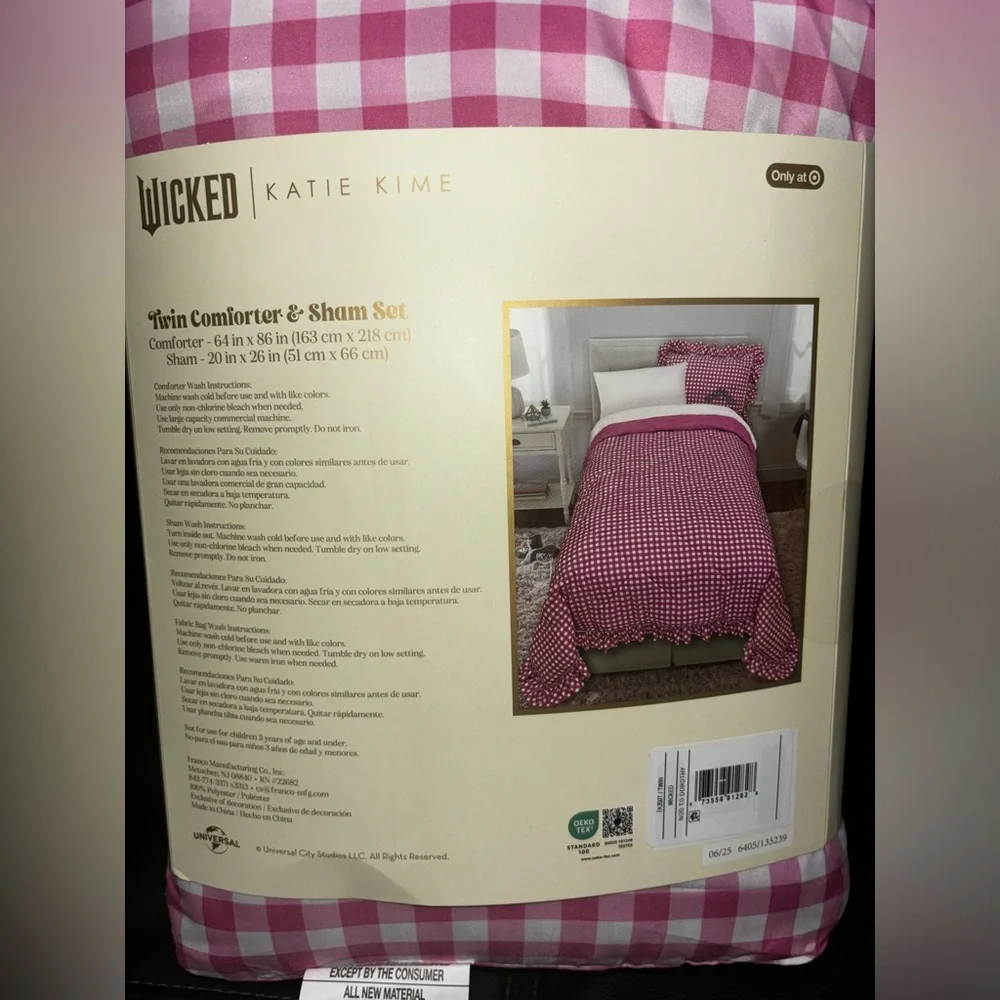 Katie Kime Wicked for Good Pink & White Gingham TWIN Size Comforter Set